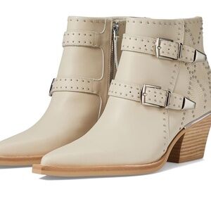 NEW Dolce Vita Ronnie Women's Western  Boots Booties Ivory Cream Leather 8.5 M
